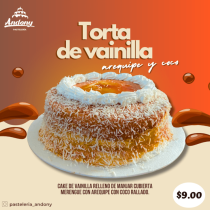 Torta de Vainilla Arequipe y Coco